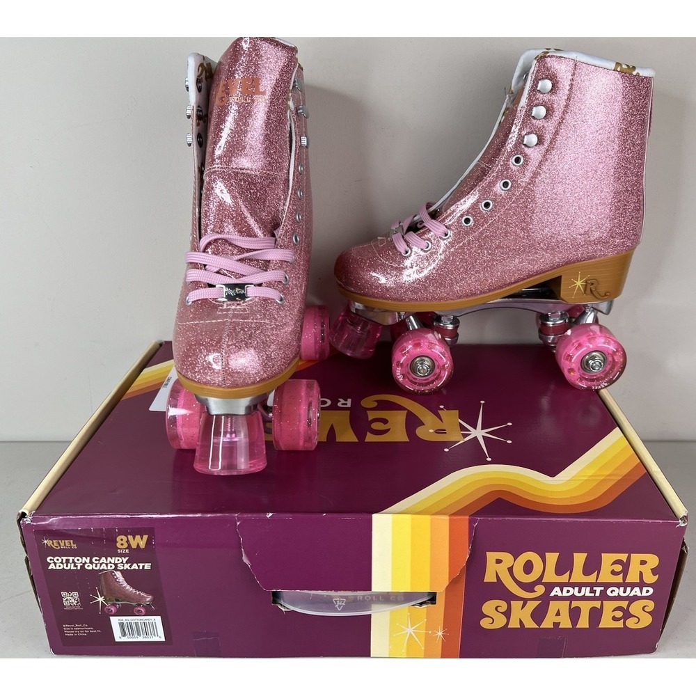 NEW Revel Adult Cotton Candy Glitter‎ Quad Roller Skates Size 8W Pink High Top